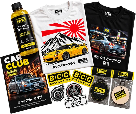 Box Car Club: camisetas premium, produto de limpeza, cartaz, adesivos e aromatizantes
